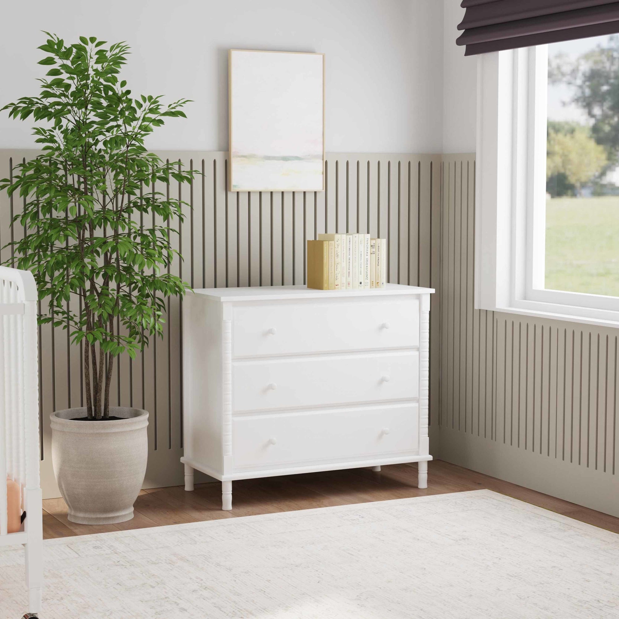 M7323W,DaVinci,Jenny Lind Spindle 3-Drawer Dresser in White
