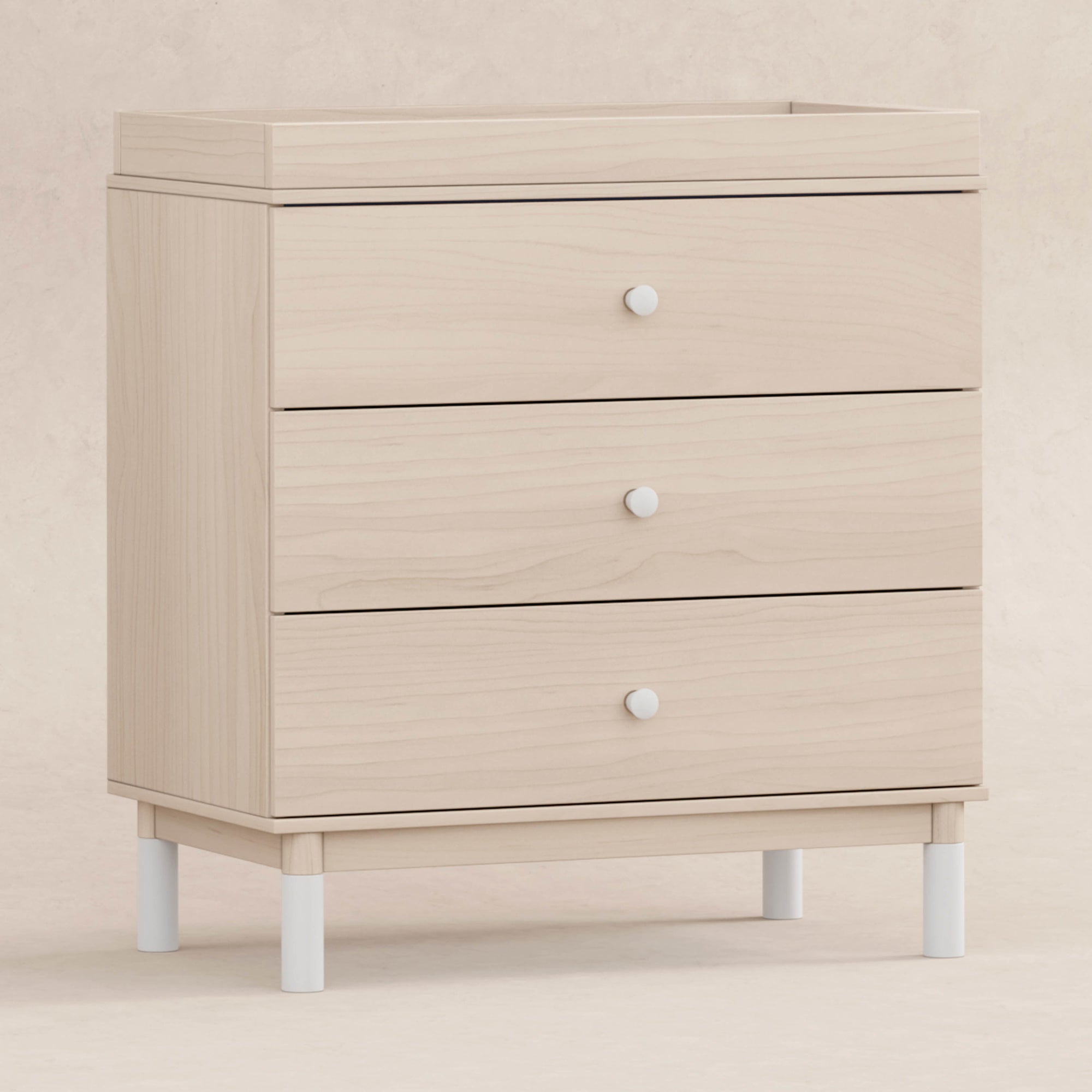 M12923NXW,Babyletto,Gelato 3-Drawer Changer Dresser  White Feet w/Removable Changing Tray in Washed Natural