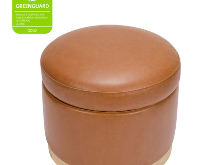 M22885TANLB,Babyletto,Naka Storage Ottoman in Vegan Tan Leather w/ Light Wood Base