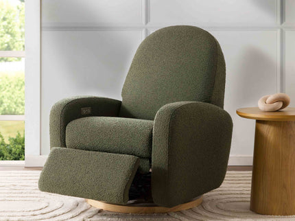 M23188OBLB,Babyletto,Nami Glider Recliner w/ Electronic Control and USB in Olive Boucle w/Light Wood Base