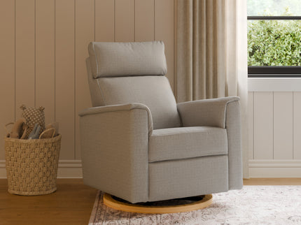 B17186PGEWLB,Monogram by Namesake,Willa Plus Power Glider Recliner w/ Power Headrest in Performance Grey Eco-Weave w/Light Wood Base