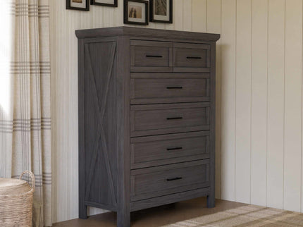 B14525WC,Monogram by Namesake,Emory Farmhouse 6-Drawer Chest in Weathered Charcoal