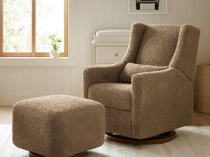 M26385LTDB,Babyletto,Kiwi Gliding Ottoman in Latte Teddy Loop w/ Dark Wood Base