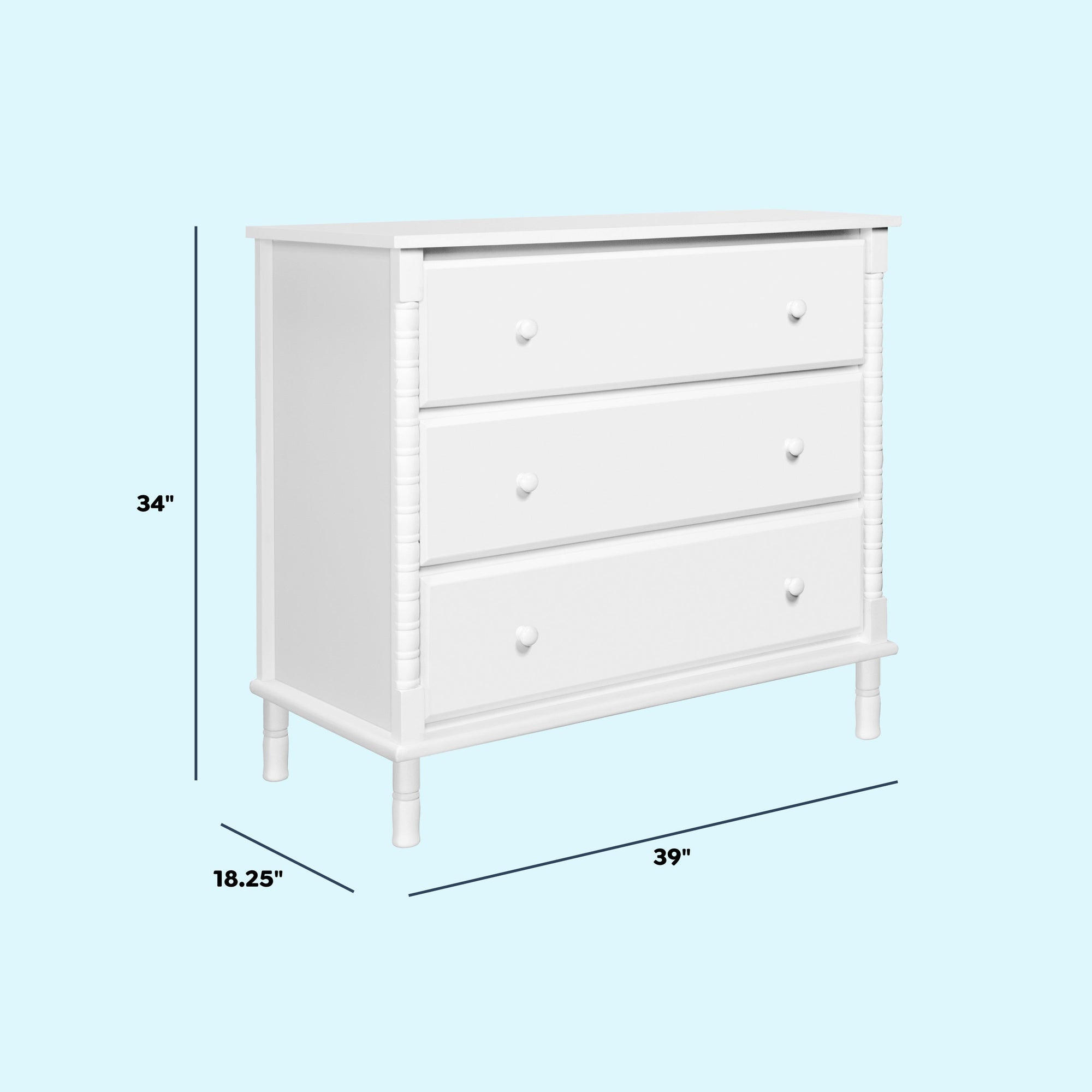 M7323W,DaVinci,Jenny Lind Spindle 3-Drawer Dresser in White