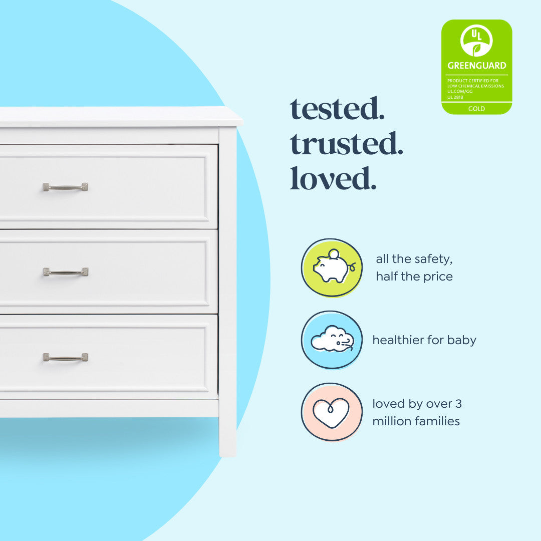 M12823W,DaVinci,Charlie 3-Drawer Dresser in White