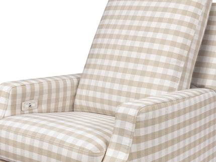 M22286TGHLB,Namesake,Crewe Electronic Swivel Glider Recliner in Tan Gingham with Light Wood Base