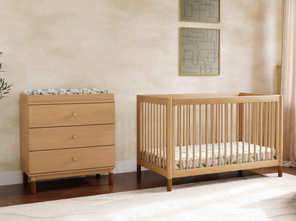 M12923HYVTL,Babyletto,Gelato 3-Drawer Changer Dresser  leather feet w/Removable Changing Tray in Honey
