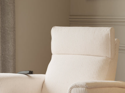 B17183YC,Monogram by Namesake,Willa Deluxe Power Glider Recliner w/Heat&Massage in Ivory Corduroy