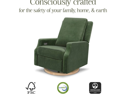 M22286FGVLB,Namesake,Crewe Electronic Swivel Glider Recliner in Forest Green Velvet w/Light Wood Base