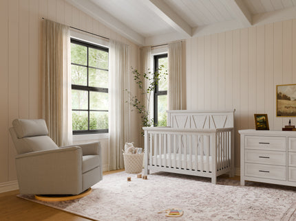 B17186PGEWLB,Monogram by Namesake,Willa Plus Power Glider Recliner w/ Power Headrest in Performance Grey Eco-Weave w/Light Wood Base