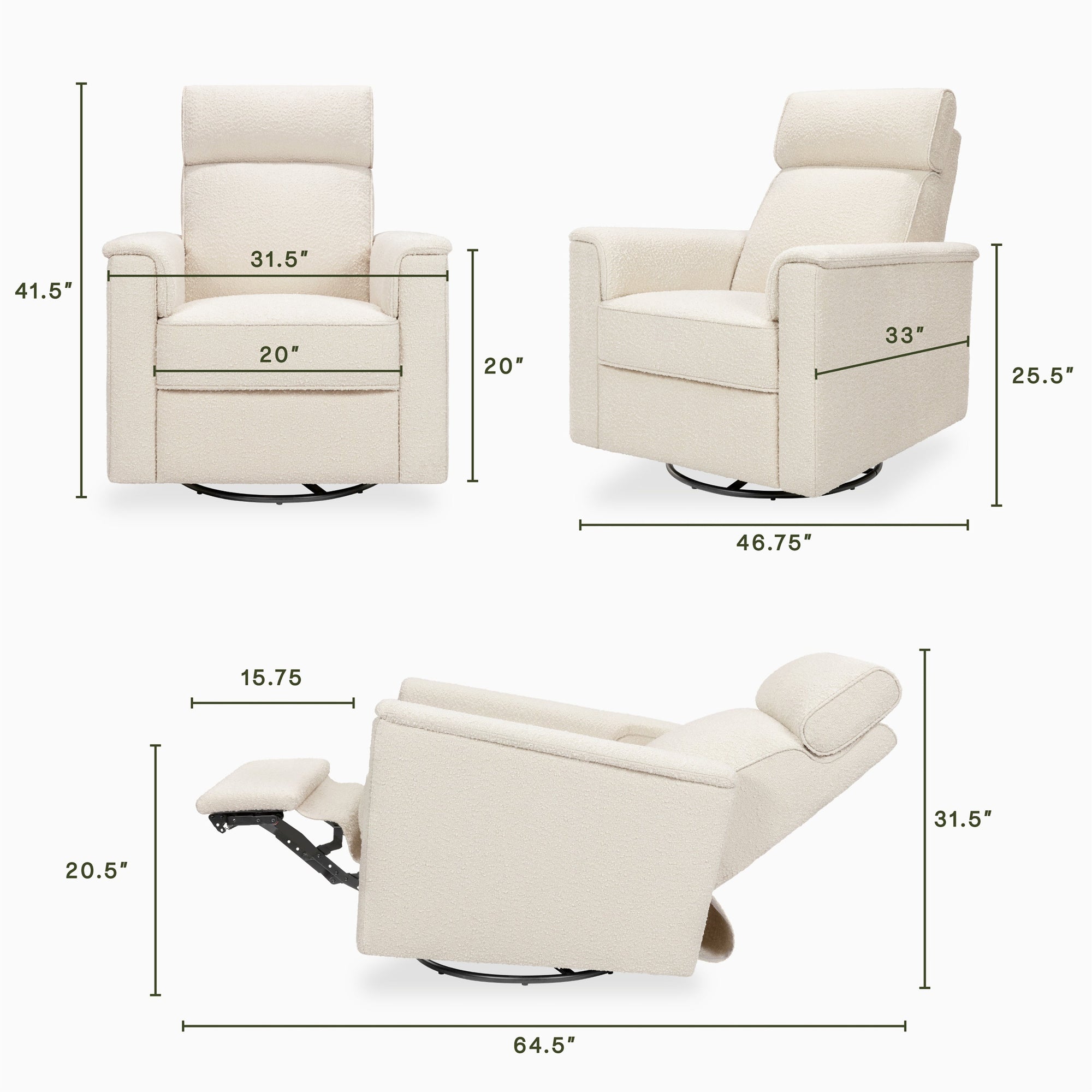 M17182PWB,Namesake,Willa Pro Power Glider Recliner w/ Power Lumbar in Performance Ivory Boucle