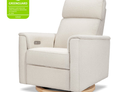 B17186WBLB,Monogram by Namesake,Willa Plus Power Glider Recliner w/ Power Headrest in Ivory Boucle with Light Wood Base