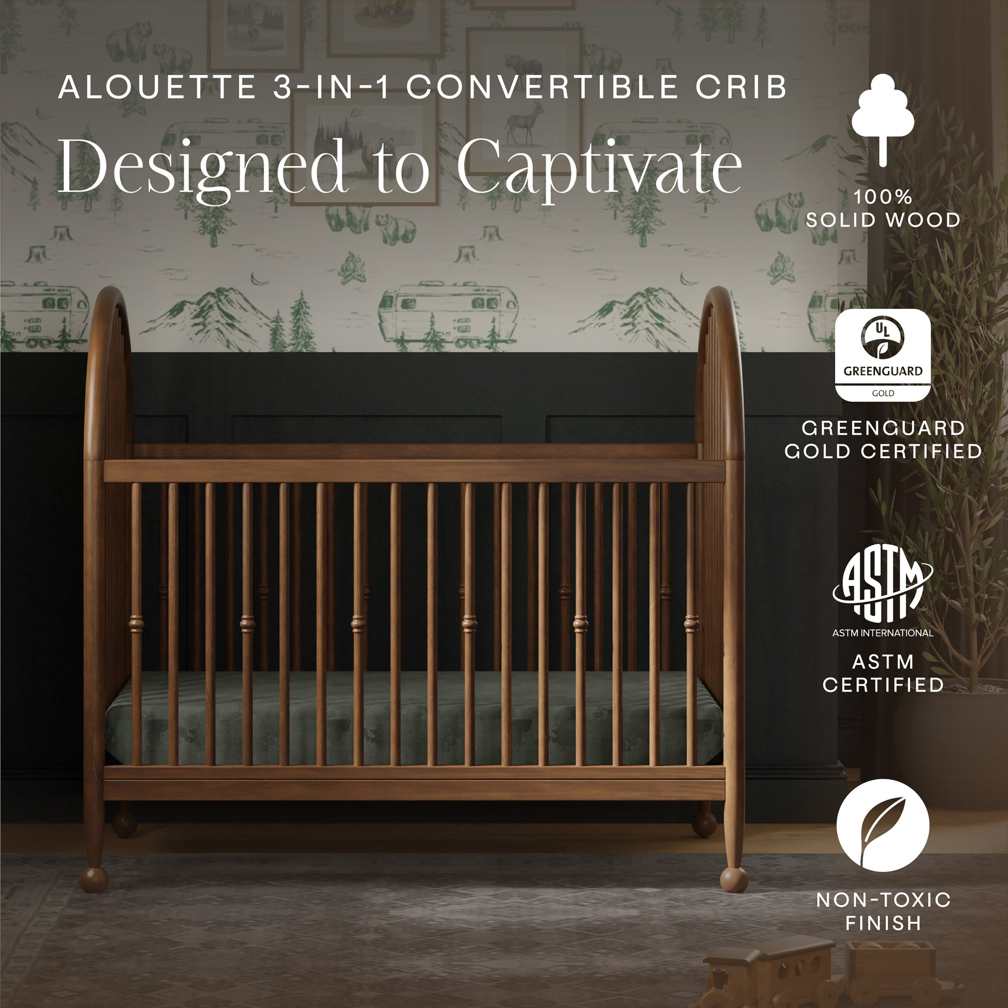 M31401NL,Namesake,Alouette 3-in-1 Convertible Spindle Crib in Natural Walnut