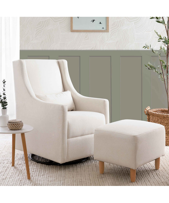 M11287PCMEW,Babyletto,Toco Swivel Glider and Ottoman in Performance Cream Eco-Weave w/Natural Feet