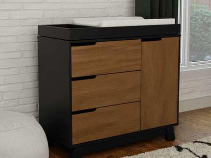 M4223BNL,Babyletto,Hudson 3-Drawer Changer Dresser w/Removable Changing Tray in Black/Natural Walnut