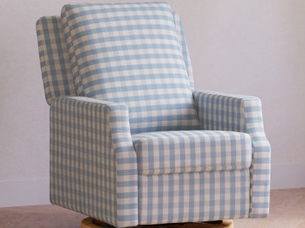 M22287BGHLB,Namesake,Crewe Recliner and Swivel Glider in Blue Gingham with Light Wood Base