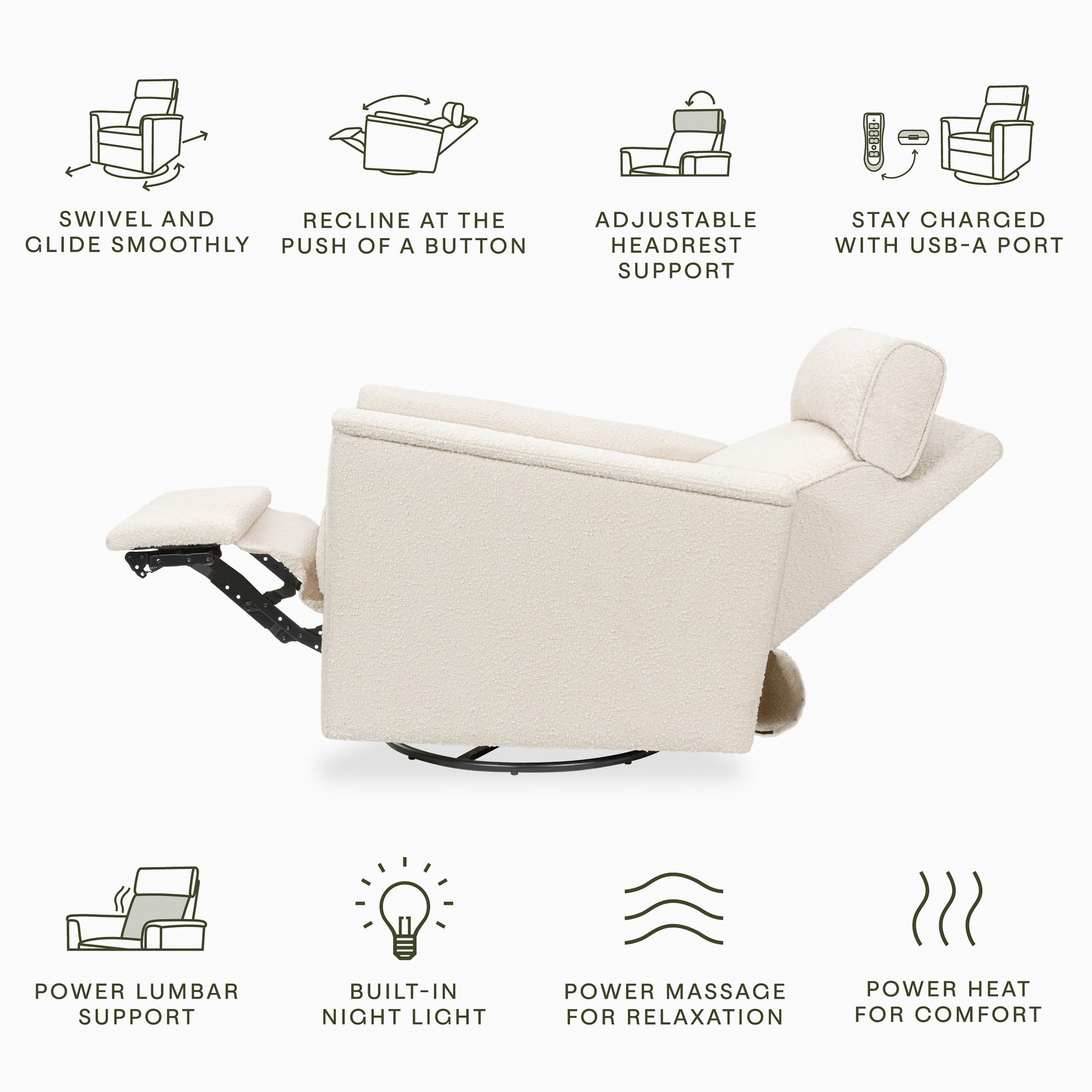 M17183PWB,Namesake,Willa Deluxe Power Glider Recliner w/Heat&Massage in Performance Ivory Boucle