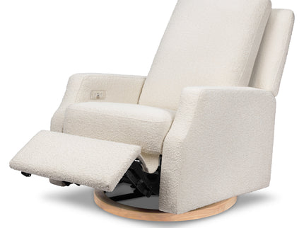 M22286WBLB,Namesake,Crewe Electronic Swivel Glider Recliner in Ivory Boucle w/Light Wood Base