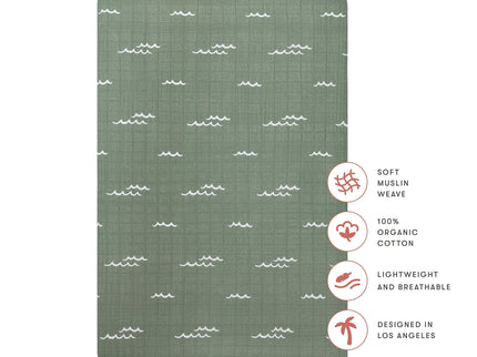 T27136,Babyletto,Ocean Waves Muslin Mini Crib Sheet in GOTS Certified Organic Cotton