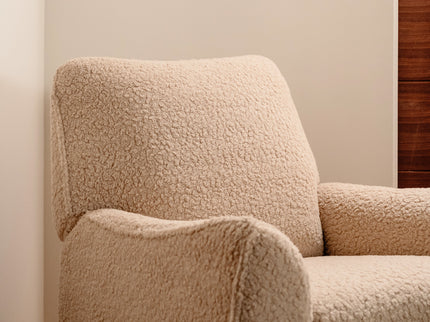 M24087CSGDB,Nursery Works,Sunday Power Recliner and Swivel Glider in Chai Shearling w/ Dark Wood Base