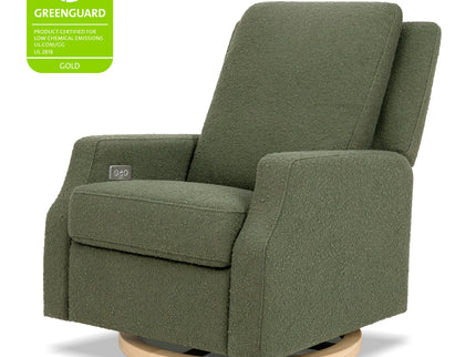 M22286OBLB,Namesake,Crewe Electronic Swivel Glider Recliner in Olive Boucle w/Light Wood Base