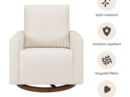 M26687PCMEWDB,Babyletto,Poe Channeled Swivel Glider in Performance Cream Eco-Weave w/ Dark Wood Base