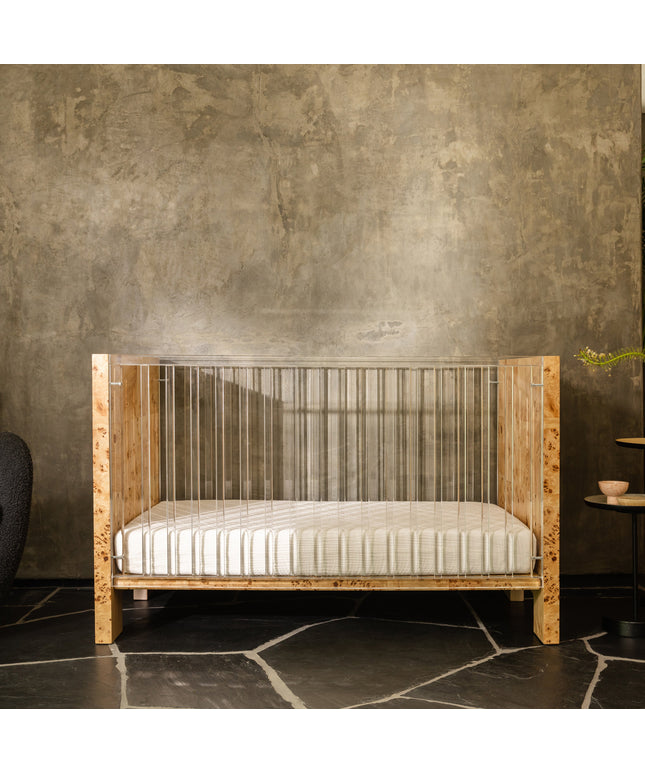 NW26101CKBU,Nursery Works,Altair Crib in Clear Acrylic with Burl