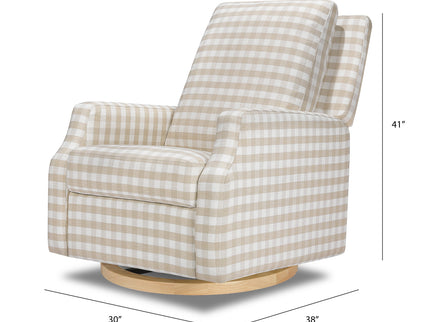 M22287TGHLB,Namesake,Crewe Recliner and Swivel Glider in Tan Gingham with Light Wood Base