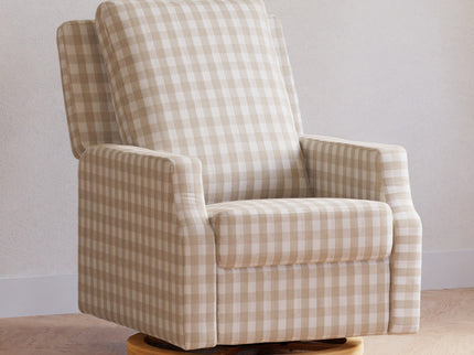 M22287TGHLB,Namesake,Crewe Recliner and Swivel Glider in Tan Gingham with Light Wood Base
