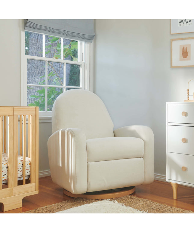 M23188PCMEWLB,Babyletto,Nami Glider Recliner w/ Electronic Control and USB in Performance Cream Eco-Weave w/Light wood base