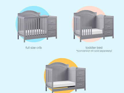 M12881G,DaVinci,Charlie 4-in-1 Convertible Mini Crib & Changer in Grey