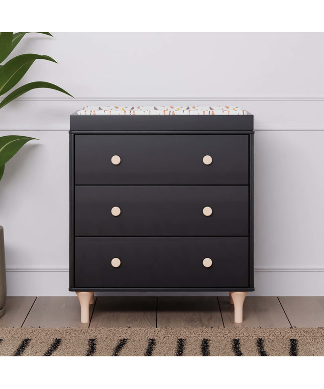 M9023BNX,Babyletto,Lolly 3-Drawer Changer Dresser w/Removable Changing Tray in Black/Washed Natural