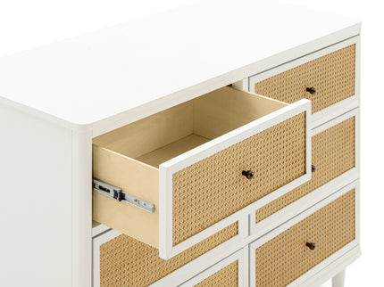 M23716RWHC,Namesake,Marin with Cane 6 Drawer Assembled Dresser in Warm White and Honey Cane