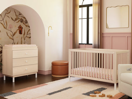 M12923NXW,Babyletto,Gelato 3-Drawer Changer Dresser  White Feet w/Removable Changing Tray in Washed Natural