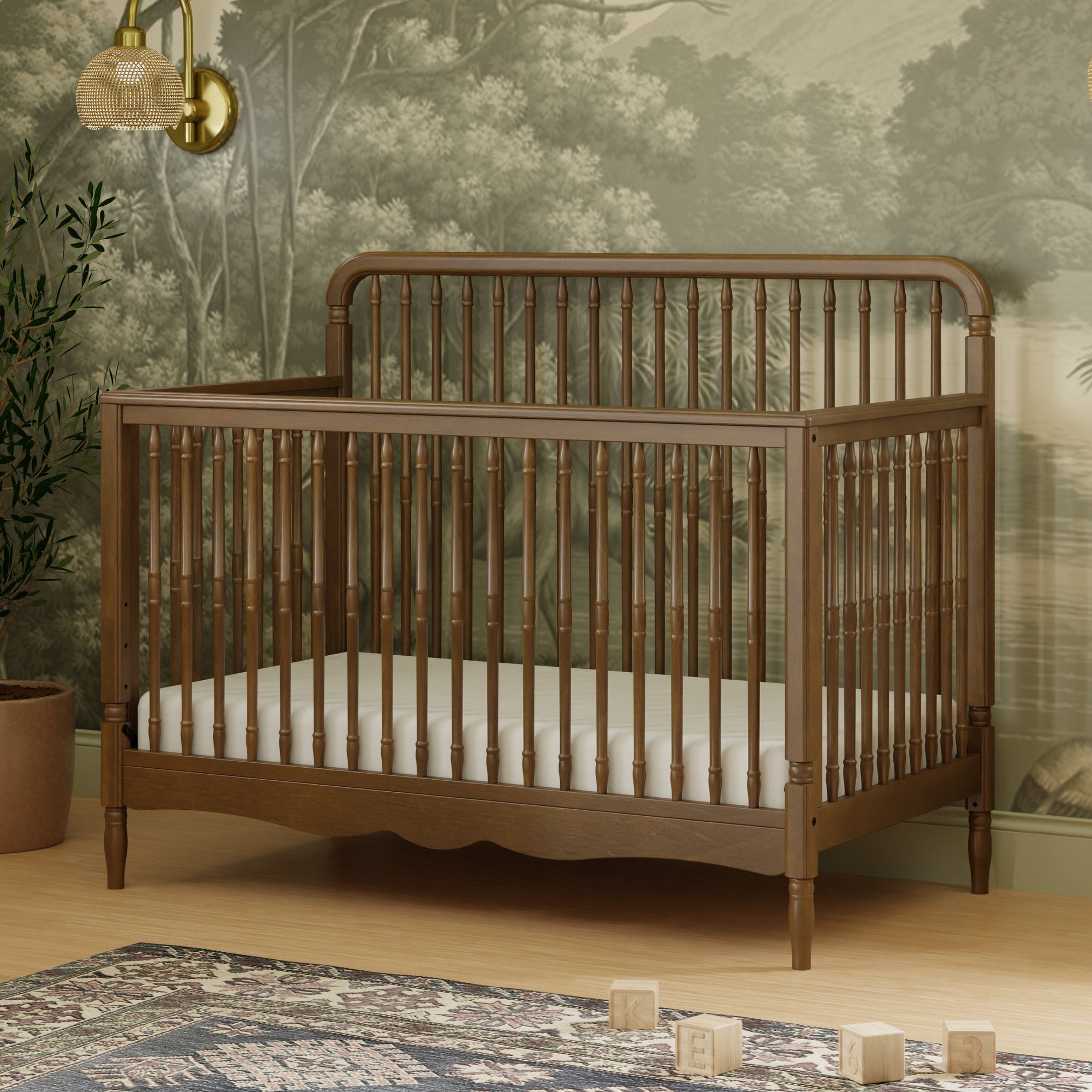 M7141NL,Namesake,Liberty 4-in-1 Convertible Spindle Crib in Natural Walnut