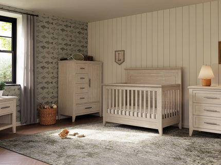 M24401SDB,Monogram by Namesake,Beckett Rustic 4-in-1 Convertible Flat Top Crib in Sandbar