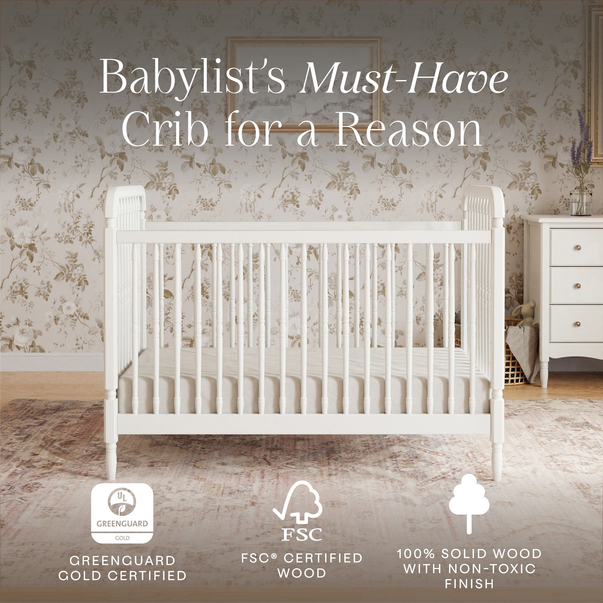 M7101RW,Namesake,Liberty 3-in-1 Convertible Spindle Crib w/Toddler Bed Conversion Kit in Warm White