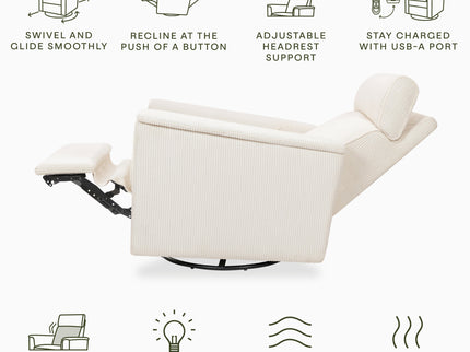 B17183YC,Monogram by Namesake,Willa Deluxe Power Glider Recliner w/Heat&Massage in Ivory Corduroy