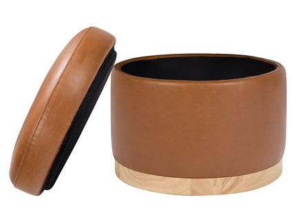 M22885TANLB,Babyletto,Naka Storage Ottoman in Vegan Tan Leather w/ Light Wood Base