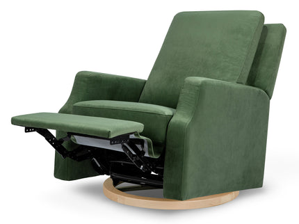 M22287FGVLB,Namesake,Crewe Recliner and Swivel Glider in Forest Green Velvet w/Light Wood Base