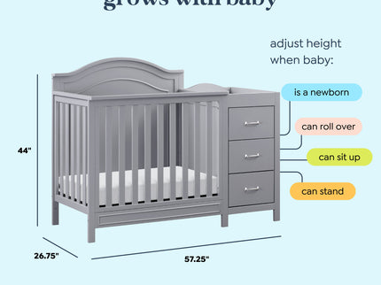 M12881G,DaVinci,Charlie 4-in-1 Convertible Mini Crib & Changer in Grey