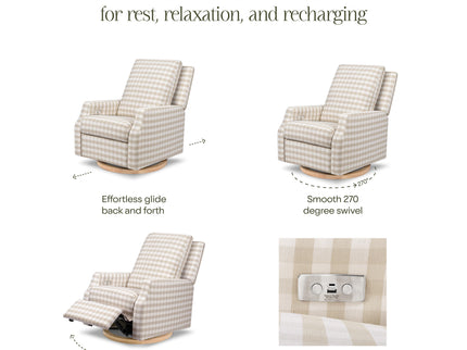 M22286TGHLB,Namesake,Crewe Electronic Swivel Glider Recliner in Tan Gingham with Light Wood Base