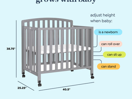 M18198G,DaVinci,Dylan Folding Portable 3-in-1 MiniCrib and TwinBed in Grey