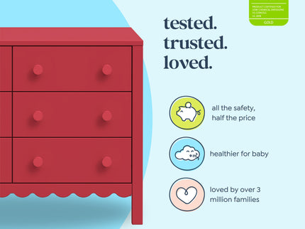 M27826TRD,DaVinci,Sammy Scallop 6-Drawer Dresser in Strawberry Red