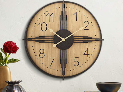 York 23.5" Round Matte Wood Antique Bronze Battery Powered Wall Clock