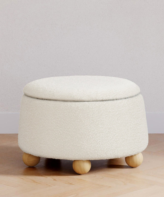 M30985PWBHF,Namesake,Tuffet Storage Ottoman in Performance Ivory Boucle w/Honey Ball Feet