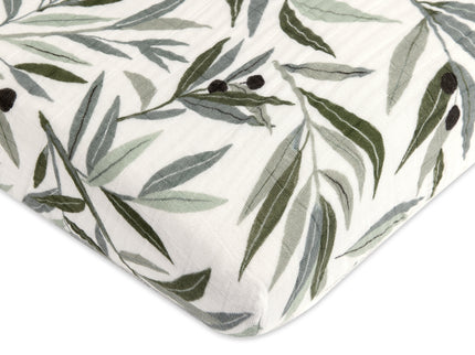 T28236,Babyletto,Olive Branches Muslin Mini Crib Sheet in GOTS Certified Organic Cotton
