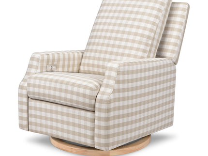 M22286TGHLB,Namesake,Crewe Electronic Swivel Glider Recliner in Tan Gingham with Light Wood Base