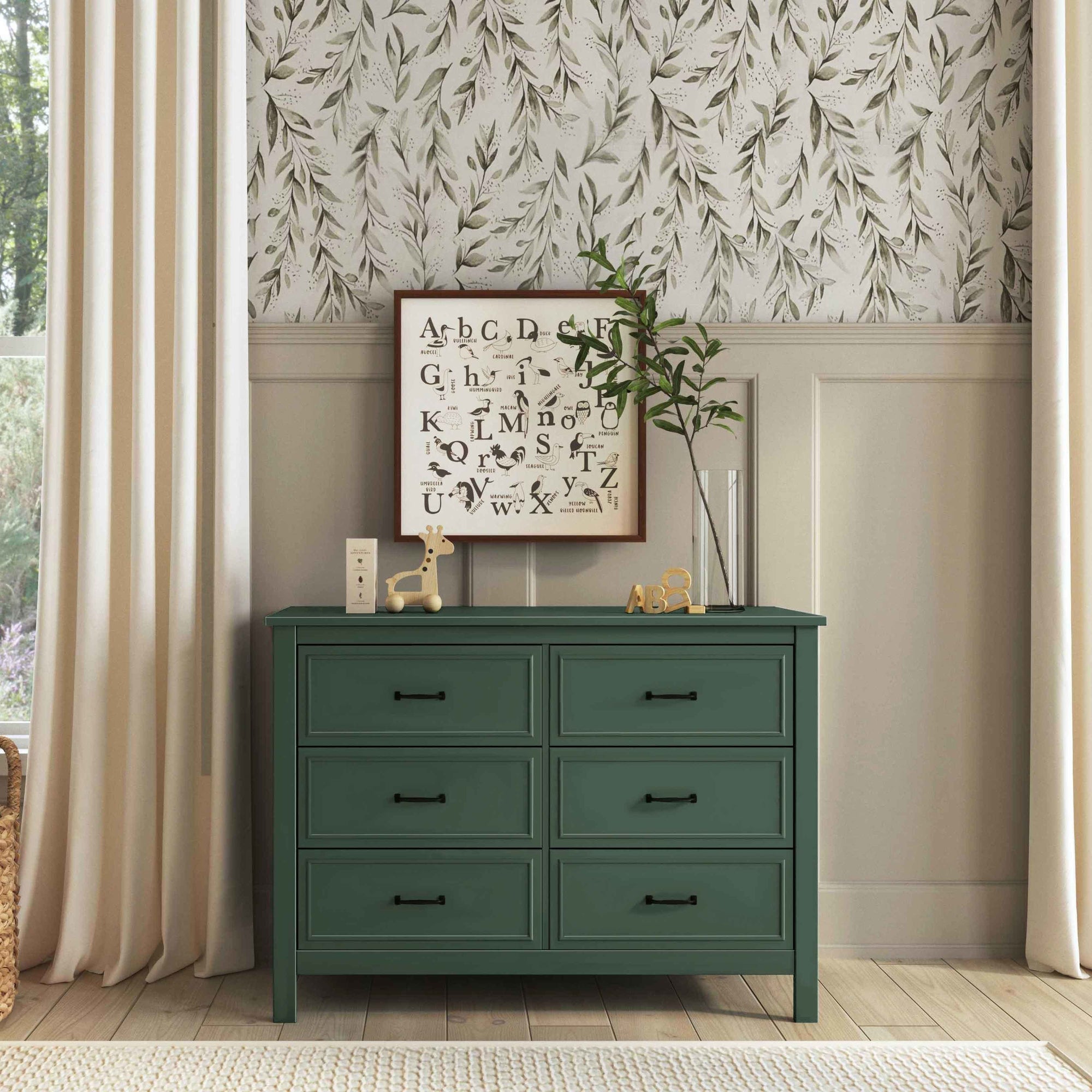 M12826FRGR,DaVinci,Charlie 6-Drawer Double Dresser in Forest Green