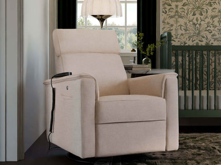 M17183PBEW,Namesake,Willa Deluxe Power Glider Recliner w/Heat&Massage in Performance Beach Eco-Weave